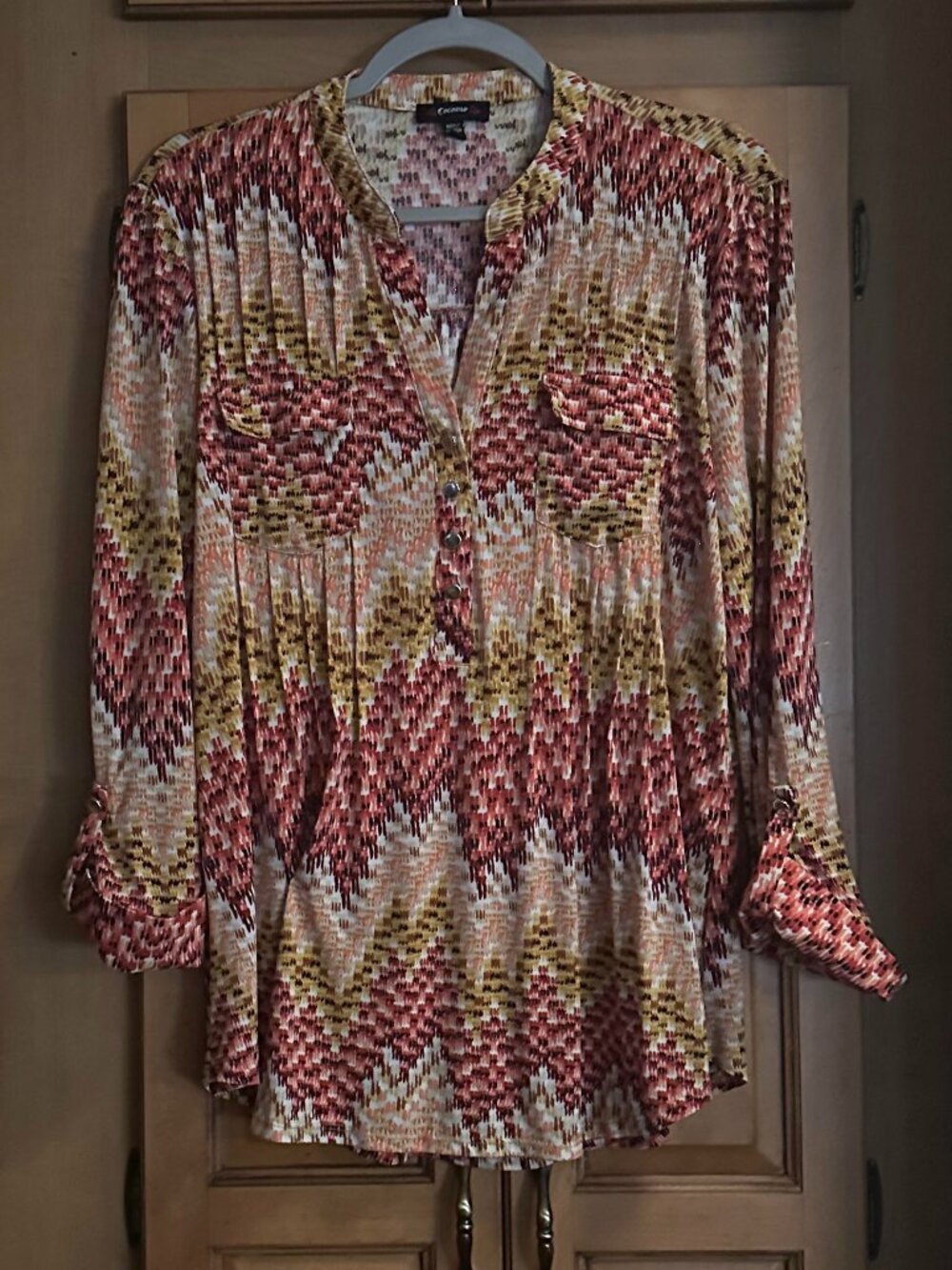 Cocomo Colorful Pleated Abstract Top- L